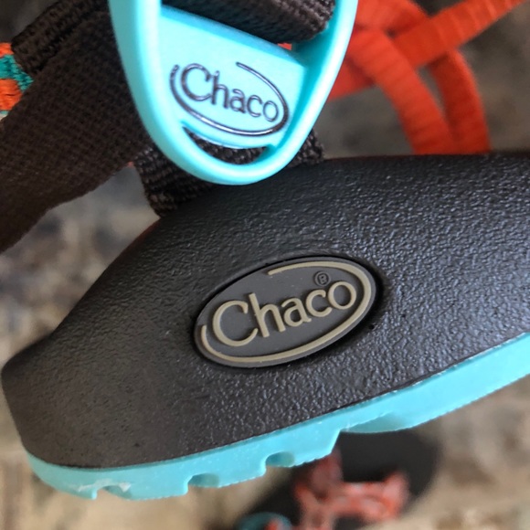 Womens Chaco Sandals size 6 with Toe Strap Standard Width Orange Aqua White - Picture 3 of 7